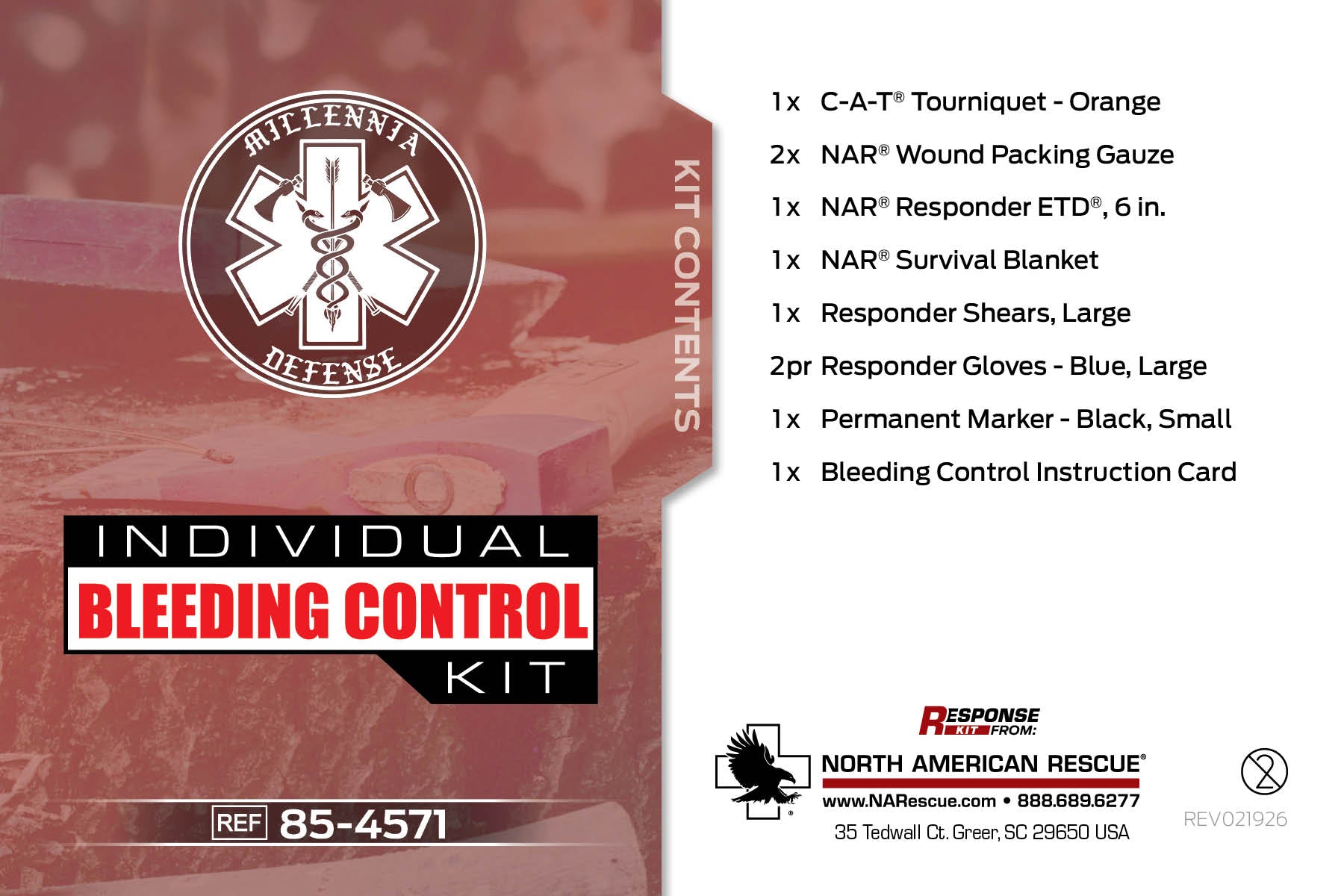 Millennia Defense Vacuum Sealed Individual Bleeding Control Kit (California AB 2260 Compliant)