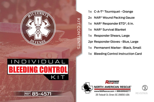 Millennia Defense Individual Bleeding Control Kit (California AB 2260 Compliant) (Vacuum Sealed)