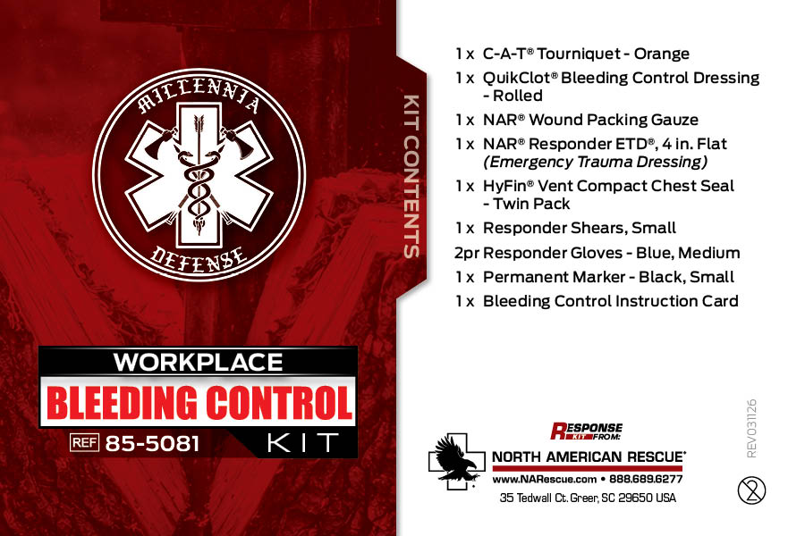 Millennia Defense Workplace Bleeding Control & Emergency Stop the Bleed Station (California AB 2260 Compliant)